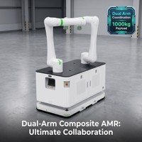 AMR omnidirectionnel à double commande de direction 1000-30D, construction en aluminium et acier inoxydable, puissance 350W 48V, capacité 1000kg, bras de 1100mm