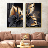 Art mural abstrait moderne nordique, peinture de décoration de salon, peinture en porcelaine de cristal de feuille de plante d'or noir