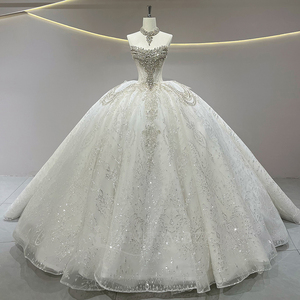 JFH52 Vestidos largos de novia con cuentas de cristal y mangas largas brillantes para novias - Product Image 3
