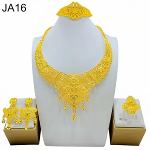 Luxury bridal necklace jewelry set african dubai jewelry sets 18k gold plated necklace zircon pendant accessory fashion jewelry