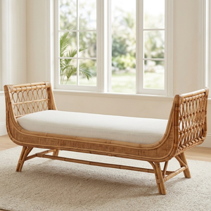 Handmade Traditional Tufted Inflatable Rattan <b>Sofa</b> <b>Bed</b> with Cooling Feature Fabric Upholstery for Apartment and Hospital Use - Product Image 2