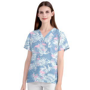 T-shirt d'uniforme d'infirmière imprimé dessin animé, <span class=keywords><strong>blouse</strong></span> chirurgicale, uniforme de soignant, col en V, manches courtes, en pur coton tissu Dobby - Product Image 3