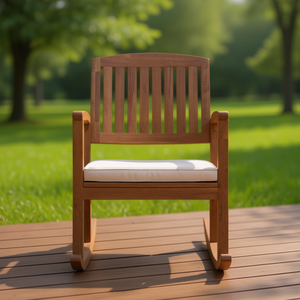 Silla Mecedora de Patio Db Selma, Madera con Listones, Muebles de Exterior Cómodos con Asiento Acolchado, Diseño Tradicional para 1 Persona - Product Image 2