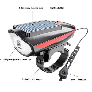 Bicycle Solar Charging <strong>LED</strong> Horn Headlight ABS Waterproof XPG High Lumen Long Range Outdoor <strong>Cycling</strong> Three in One Front Light - Product Image 5