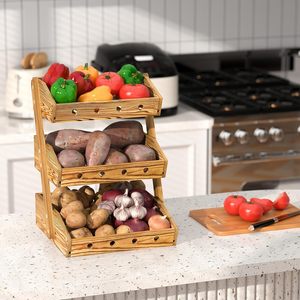 <strong>3</strong> <strong>Tier</strong> <strong>Wooden</strong> Fruit Basket For Counter Vegetable Storage Organizer Durable Potato And Onion Storage Rack Organizer For Kitchen - Product Image 4