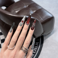Super Offre de Septembre : Faux Ongles à Presser en Résine Effet Œil de Chat Gothique Français pour Halloween, Style Vintage Rétro, pour Nail Art