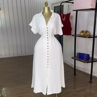 Robe d'été pour femmes à col rabattu et manches courtes avec volants, taille unique