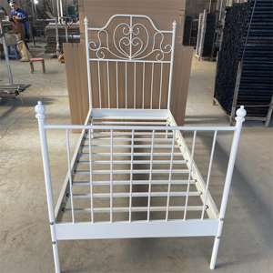 Бесплатный образец, оптовая продажа, дешевые черные одноразмерные металлические каркасы для кровати из кованого железа, односпальная металлическая кровать для хостела - Product Image 4