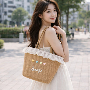 กระเป๋าโท้ทสานสำหรับผู้หญิง สำหรับไปเที่ยวทะเล สไตล์โบฮีเมียน สีกากี ชมพู ฟ้า ม่วง ทรงสี่เหลี่ยมแนวนอน ซัมเมอร์ 2026 - Product Image 1