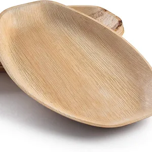 Disposable Bamboo Look - Pack of 6 Oval Dinner Plates - 15"x10" Made of Palm Leaf