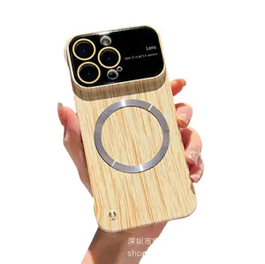Best price magnet phone case for Iphone13 14 15 Magnetic borderless wood grain large window water sticker anti drop case