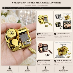 กลไกกล่องดนตรีไขลาน 18 เสียง ยี่ห้อ Sankyo ชุบทองเหลือง สำหรับงาน DIY พร้อมกุญแจ น็อต และชุด<span class=keywords><strong>อุปกรณ์</strong></span>งานฝีมือดนตรี - Product Image 3