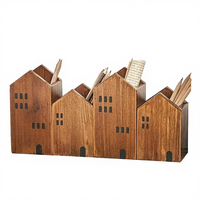 Organisateur de maquillage et porte-pinceaux en bois massif en forme de maison avec rangement pour fournitures de bureau, boîte de bureau artisanale pour la Fête des Pères