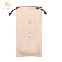 Pochette à cordon personnalisée en microfibre avec emblème vertical en feuille d'argent pour lunettes, emballage de luxe en gros pour lunettes optiques