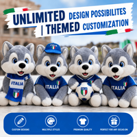 Peluche Loup Italie Football Européen Personnalisée 2028 – Vente en Gros OEM ODM – Jouet en Peluche Doux Mascotte de Football – Cadeau pour les Fans