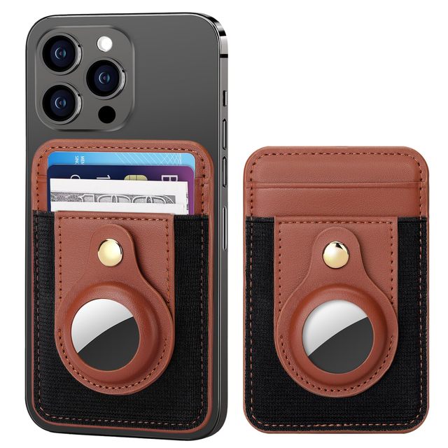Custom PU Leather Magnetic Credit Card Holder with Air Tag Holder RFID Blocking Slim Mag Safe Air Tag Wallet for iPhone