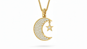 Pendentif rond en diamant de qualité supérieure, lune et étoile, fabriqué avec des diamants naturels en or, bijoux fins conçus pour le glamour du soir - Product Image 2