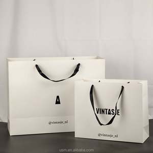 Luxury <b>Plain</b> Paper Packaging Carry Bags square Clothing Big Black Paper Bag with Handle - Product Image 1