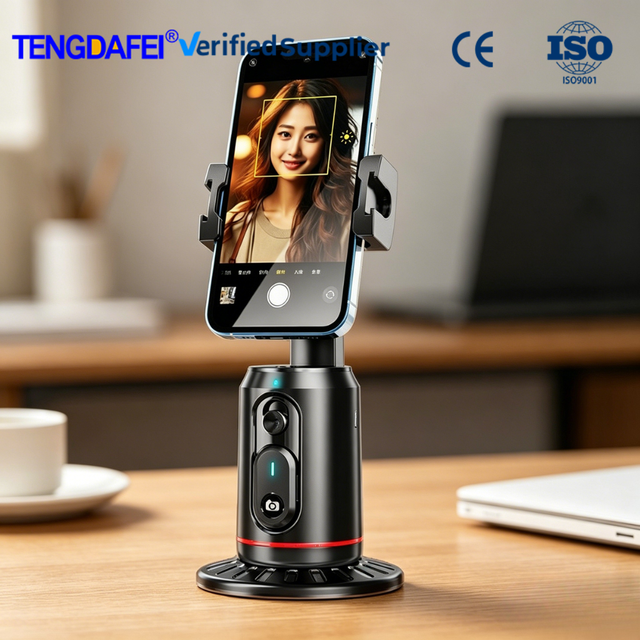 Professional AI Gesture Control 360 Auto Face Tracking Phone Holder Built-in Fill Light for Remote Desk Mount TikTok