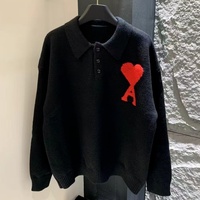 Pulls tricotés à motif en forme de coeur pour femmes avec col rabattu chandails à col rabattu de couleur unie