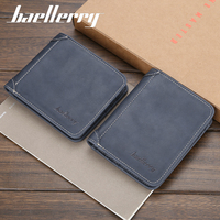 Dompet Kulit PU Pria Baellerry OEM Custom, Dompet Kartu Kredit Multi-kartu, Dompet Koin Kecil Retro untuk Pria