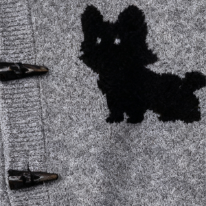 Premium Grey Cute Black <strong>Cat</strong> and Bow Element Thick <strong>Cardigan</strong> for Women with Horn Buttons Autumn - Product Image 5