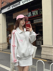 Felpa da Donna <span class=keywords><strong>MOJO</strong></span> Primavera-Autunno con Zip, Maniche Regolari Oversize, Colletto con Fiocco e Bottoni - Product Image 3