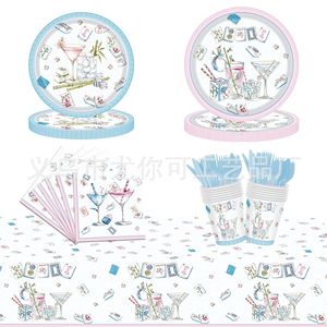 Mahjong Cocktail Party Disposable Tableware Kit Plates Cups Napkins Straws Forks Spoons For Birthday Party Decorations - Product Image 1