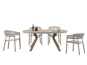 Ensemble de salle à manger <span class=keywords><strong>6</strong></span> <span class=keywords><strong>places</strong></span> Vine Love, moderne, durable, confortable, empilable, structure en fer, rotin PE, résistant à l'eau et aux UV, pour l'extérieur - Product Image 3