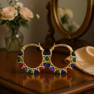 Pendientes de Aro Geométricos Dacanit & Alubeaut, Chapados en Oro, con Piedras Preciosas Multicolores, Joyería de Fiesta para Mujer, Estilo Moderno - Product Image 2