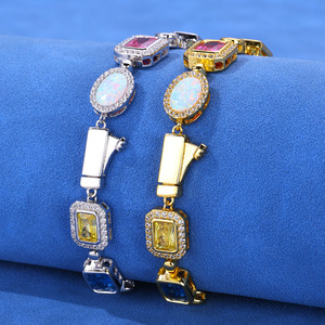 Bracelet de luxe multicolore en moissanite et pierres précieuses, en argent sterling 925 plaqué or 18 carats, chaîne à maillons Hiphop effet diamant arc-en-ciel glacé - Product Image 6