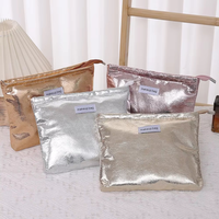 Sacs cosmétiques en Pu à paillettes brillantes à logo personnalisé pochette à fermeture éclair portable pour femmes pochette de maquillage à paillettes trousse de toilette sac de rangement
