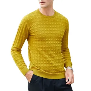 Maglione lavorato a maglia con cavo acrilico Nek 100% da uomo giallo di alta qualità