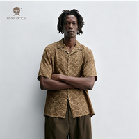 Chemise cubaine de resort pour homme 100 % coton, motif cachemire goutte d'eau, 123 cm, marron beige