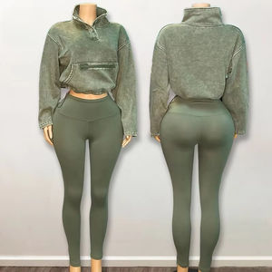 Conjunto de <span class=keywords><strong>Dos</strong></span> Piezas de Ropa Deportiva Informal, Sudadera sin Capucha y Leggings a Juego, con Logotipo Personalizado del Fabricante Huili 4768, en Felpa Francesa - Product Image 4