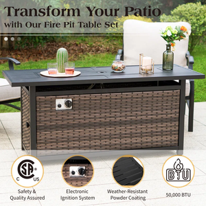 Dwoo 8 Piece Patio Conversation Set Beige Outdoor Courtyard Rattan Furniture Garden with <b>Fire</b> <b>Pit</b> <b>Table</b> - Product Image 3