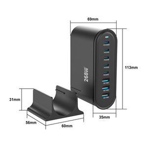 Chargeur rapide 268W GaN 3 ports <span class=keywords><strong>USB</strong></span> + <span class=keywords><strong>5</strong></span> ports Type-C 100W avec QC4.0 & PD30W, adaptateur de bureau (matériau ignifuge pour PC) - Product Image 3