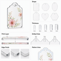 Plaque d'étiquetage cadeau personnalisée en acrylique transparent imprimée, étiquette suspendue vierge avec trou percé pour la décoration d'emballage