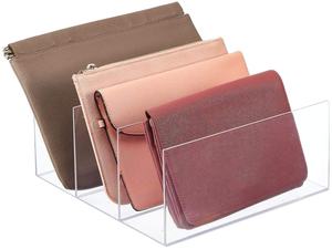 Espositore in Acrilico per Borse - Sistema di Organizzazione per Armadio per Borse con Cerniera, Pochette, Portafogli, Libri Tascabili - 3 Scomparti - Product Image 3