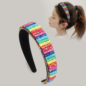 Hua Liyu Rainbow Rhinestone Headband Wide Brim Women's Fashion Headdress European Style Hair Accessory - Product Image 1