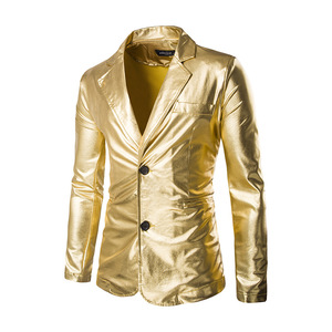 Herren Smoking Slim Fit Einfarbig Glänzender Anzug Gold Silber Schwarz für Hochzeit Abschlussball <span class=keywords><strong>Blazer</strong></span> Jacke - Product Image 2