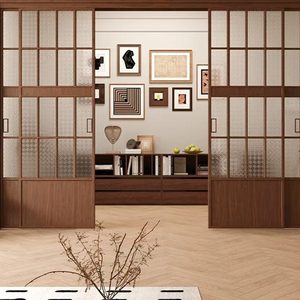 <span class=keywords><strong>Porte</strong></span> <span class=keywords><strong>coulissante</strong></span> japonaise rétro moderne en bois à trois roulettes pour intérieur, salon, fenêtre - Product Image 2