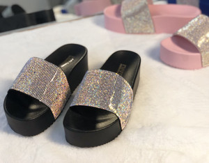 OUTDOOR BEACH WOMEN HIGH HEEL DIAMOND WEDGE SANDANS <b>SLIPPERS</b> LADY <b>SUMMER</b> RHINESTONE HIGH HEEL <b>SLIPPERS</b> SANDALS - Product Image 2