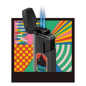 Индивидуальный ваш логотип пластиковый многоразовый факел для сигар, дымящиеся газовые зажигалки с двойным пожарным пламенем