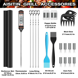 Kit d'outils de barbecue en acier inoxydable 23 pièces avec thermomètre, spatule, pinces, brochettes et étui, ensemble personnalisable avec logo OEM - Product Image 3
