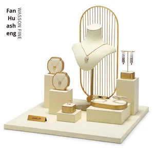 Cao cấp da lộn trắng trang sức hiển thị Set cho cửa hàng truy cập cửa sổ Vòng Cổ Vòng Bông tai trình bày trang sức hiển thị Set - Product Image 2
