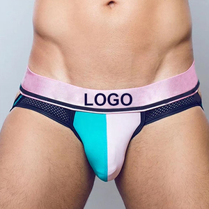 Sous-vêtements pour hommes CELINNE avec logo personnalisé, caleçons G-string, couleur unie, taille basse, respirants, en nylon et élasthanne tricoté - Product Image 4