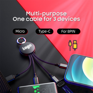 Venta caliente cargador de teléfono Cable regalo de negocios Set 2A LED llavero cargador 3 en 1 Cable USB <span class=keywords><strong>para</strong></span> hombres mujeres artículos de regalo - Product Image 6