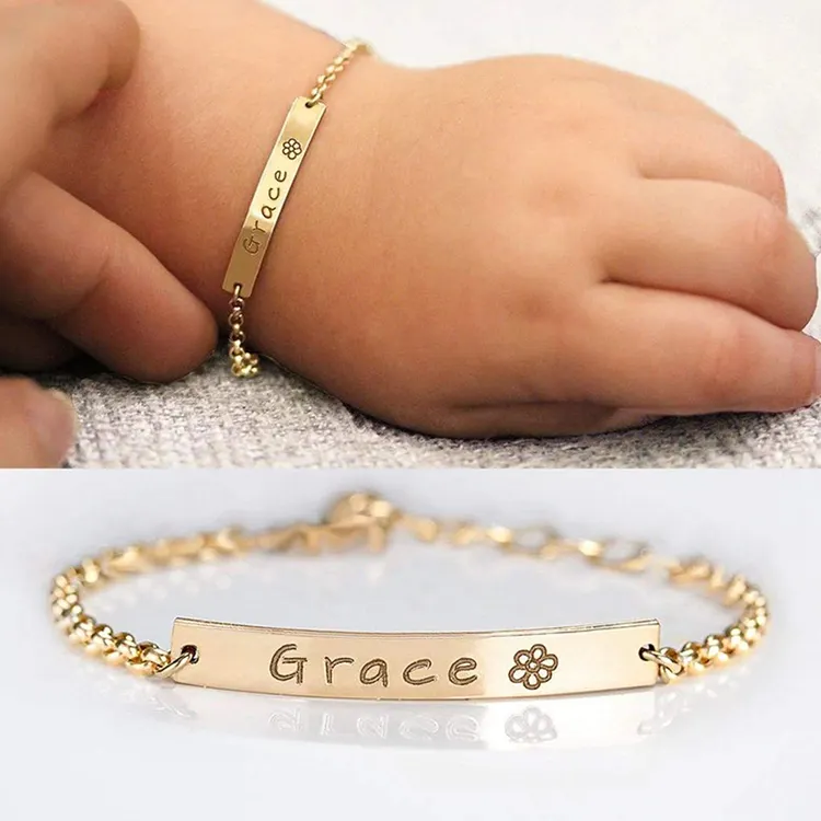 gold plated dainty 925 sterling silver personalized baby name bracelet custom jewelry