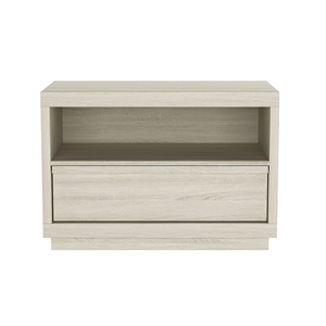 Nightstand In Whitewashed Oak Finish With <b>Open</b> Shelf And Drawer <b>Storage</b> For Bedroom Use - Product Image 1